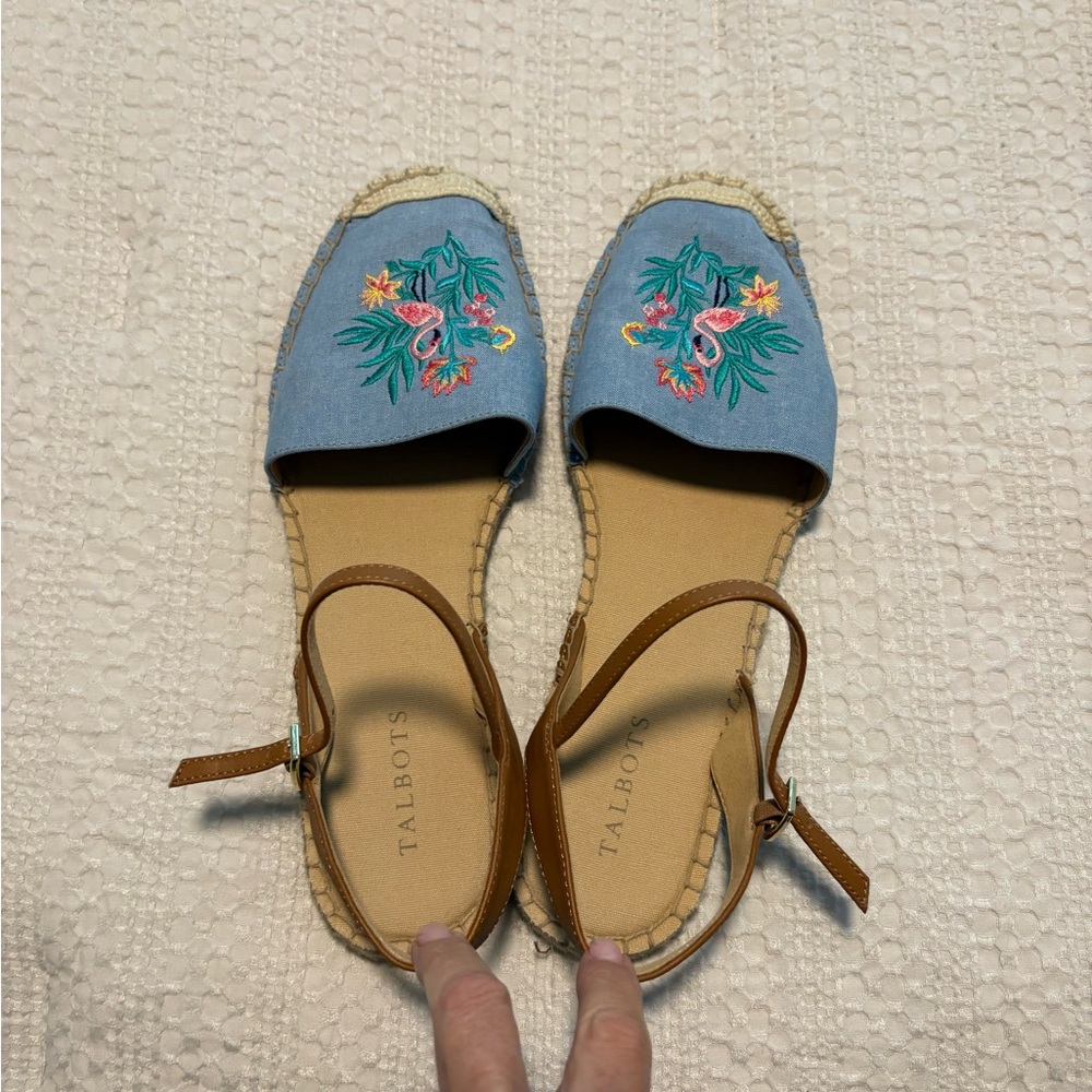 Talbots Blue Espadrilles with Colorful Floral Design